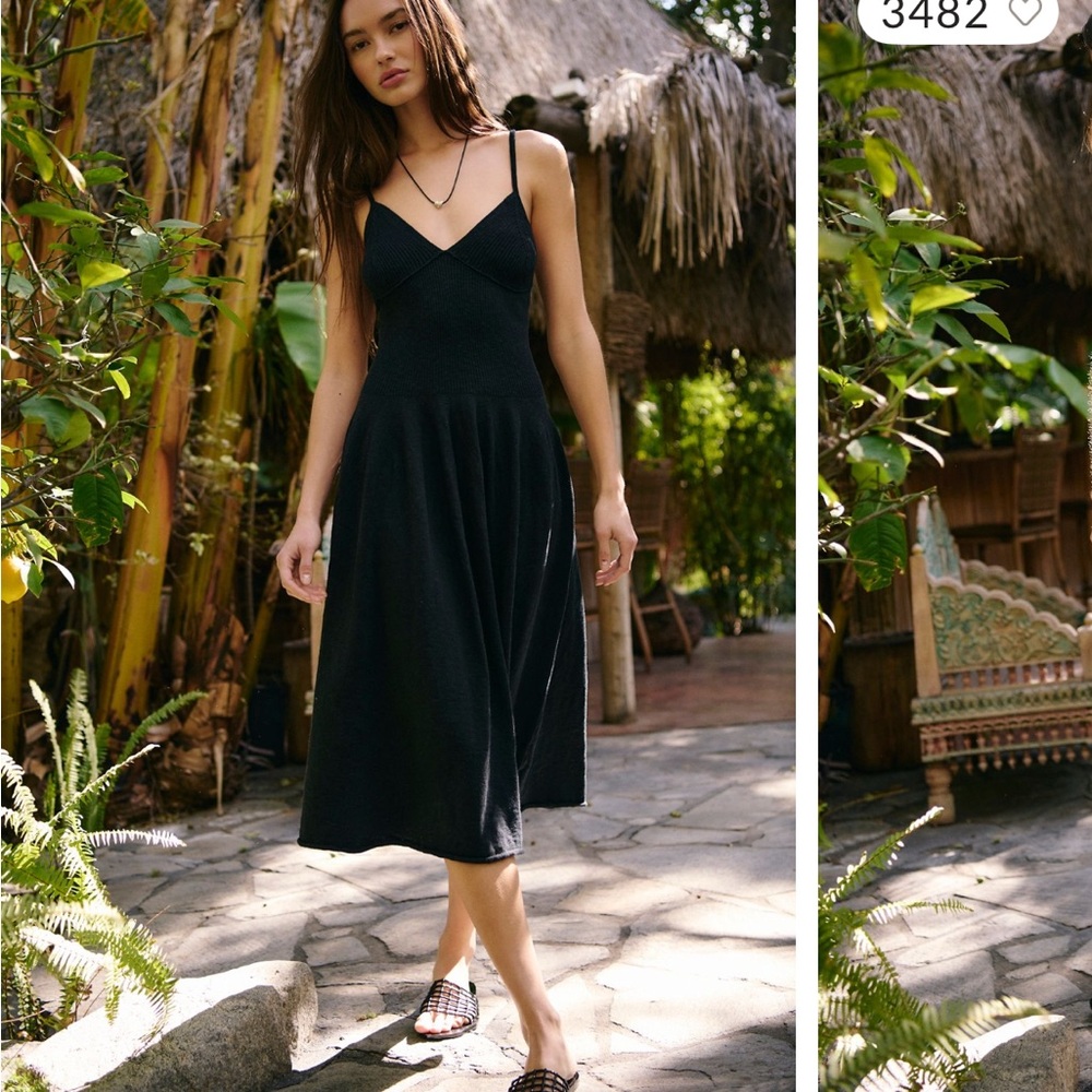 Free People Black Midi Dress with Spaghetti Straps